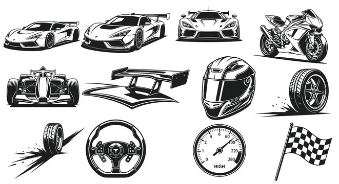 High Speed Motorsport Racing Cars and Equipment Vector Illustration