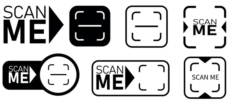Modern scan me icons and QR bar code scanner symbols for digital technology and business applications