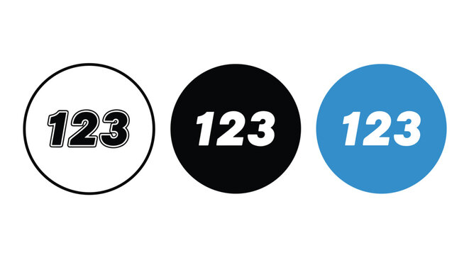3 numbered circle icons set blue black white - Solid vector icons  - Clipart, sticker - icon set