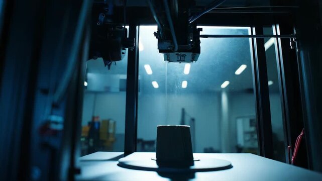 Industrial 3d printer fabricating a custom prototype while forming precise layers of material, showcasing advanced manufacturing technology and engineering innovation in a modern facility