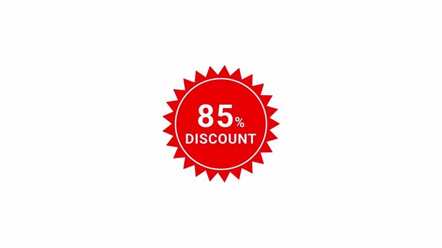 Eighty five percent discount sticker animation with transparent background.85% Off Sale . Red Label Promo Banner Popup. 85% Offer Sale,85% Discount Offer Sticker.
