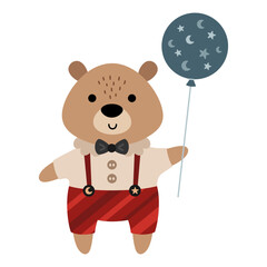 Fototapeta premium Cartoon Birthday Bear Clipart. Cute Festive Animal Image for Kids Party Decor. Vector Illustration