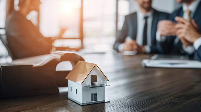 Modern miniature house model on office table symbolizing stagnation in property negotiation mood
