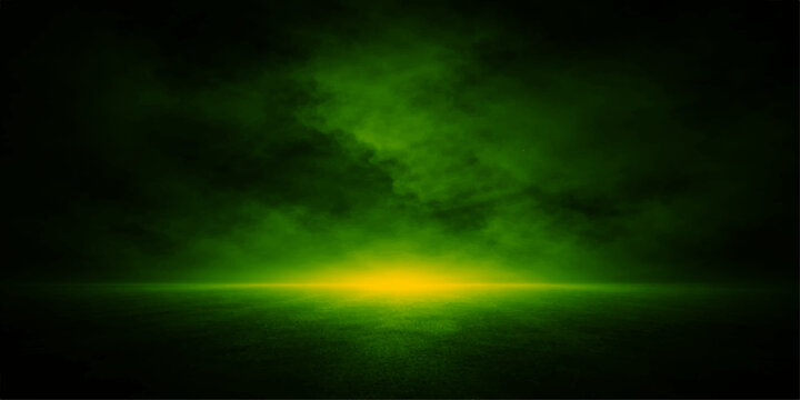 Abstract a captivating, enigmatic scene featuring a mysterious atmosphere of green smoke emanating from the bottom, a luminous golden line, evoking a sense of both wonder and intrigue.