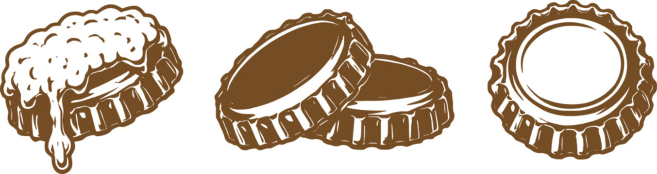 Bottle Caps Set Vector, Vintage Metal Cap Collection Illustration.