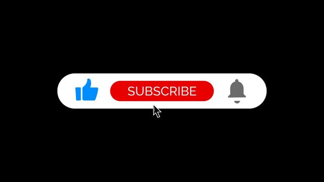 Animated YouTube Subscribe Button for Video Overlay. Like Subscribe Bell Notification Button, subscribe to the channel. Transparent Screen (With Motion Blur)