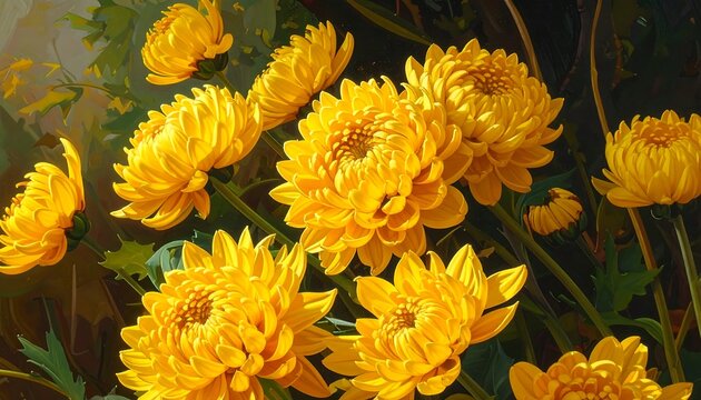 A vibrant bouquet of bright yellow chrysanthemum flowers