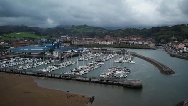 Aerial footage of Zumaia port in the Basque Country. High quality 4k drone footage