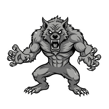 Fierce Werewolf Monster Roaring with Claws Out.