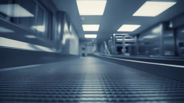 Pharmaceutical capsules are moving along a production line in a clean manufacturing facility, symbolizing healthcare innovation and mass drug production