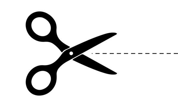 Scissors Cutting Line Icon Isolated Black Silhouette Tool Symbol PNG