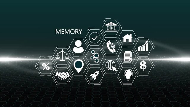 Futuristic memory hologram concept. Glowing holographic planet earth digital network with collaboration, innovation and corporate leadership. Business, technology glowing 4k video animation background