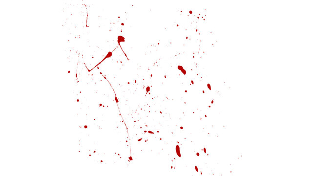 Red blood splatters on transparent grid background, artistic.