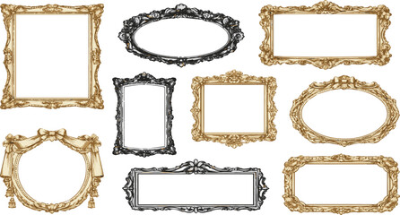 Obraz premium Vintage Ornate Frames Set – Luxury Baroque Borders, Decorative Floral Photo Frames Collection (PNG)
