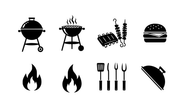 Barbecue Silhouette Icons Set Black BBQ Cooking Symbols Vector Illustration