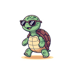 Obraz premium Cool Cartoon Turtle Wearing Sunglasses Walking Happily.