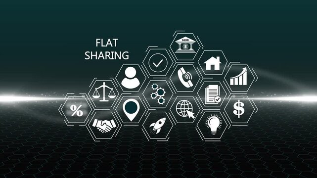 Futuristic Flat sharing hologram concept. Glowing holographic planet earth digital network with collabora3d video animation