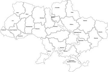 Fototapeta premium Detailed Outline Map of Ukraine with Administrative Borders and Internal Regions