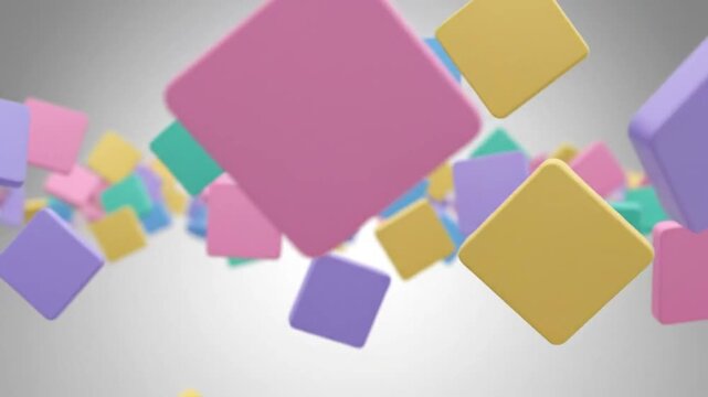 Abstract background animation of colorful floating and rotating soft-edged squares against a soft gradient