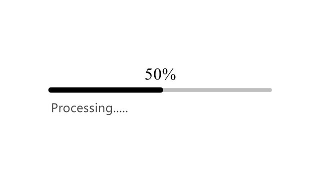 A simple white background a horizontal progress bar indicating thirty percent completion with the text Processing and a solid black bar filling the left portion of the bar