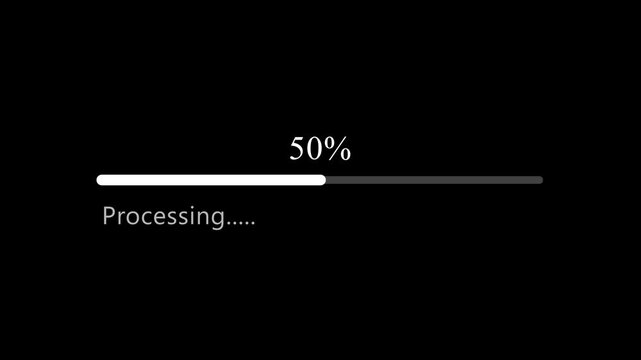 A black background a horizontal progress bar at thirty percent completion with the text Processing and a solid white bar filling the left portion of the bar