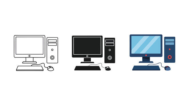 Desktop computer setup with peripherals - Line and glyph solid icon and logo template - Clipart, sticker - icon set