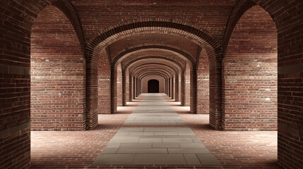 Fototapeta premium Endless Brick Passage with Curved Arches and Strong Depth Perspective