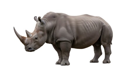 Obraz premium Southern white rhinoceros standing isolated on white background