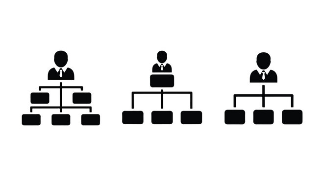 Business hierarchy chart icon collection - Line and glyph solid icon and logo template - Clipart, sticker - icon set