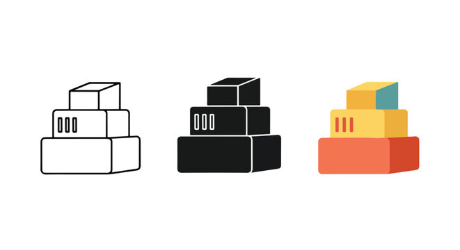 Cardboard delivery box stack icon set - logo icons vector set. Blue, Black and white icons