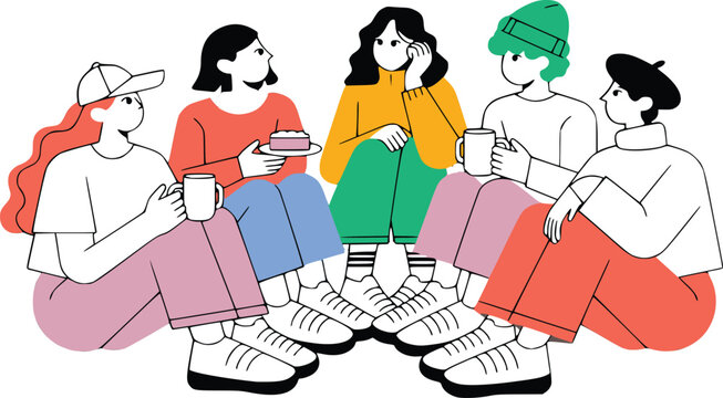 doodle illustration  flat vector of people illustration on sharing emotion