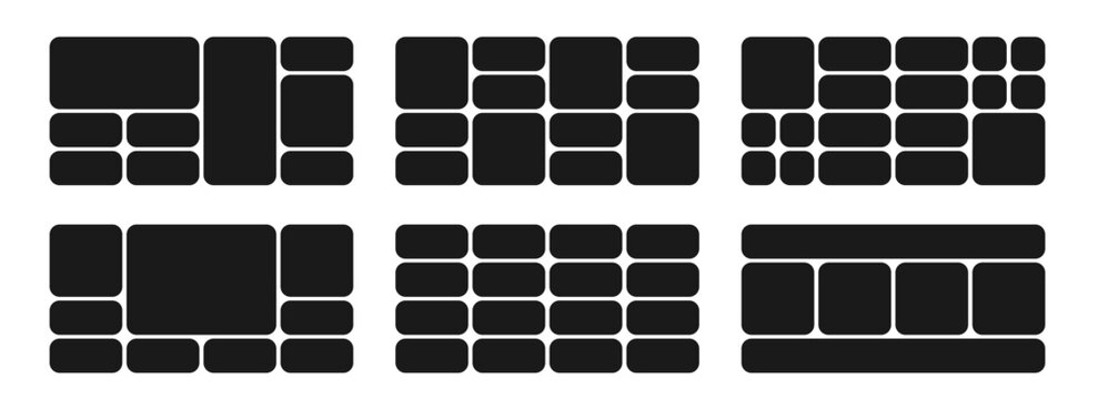Creative bento grid layout template set. Geometric tiles collage