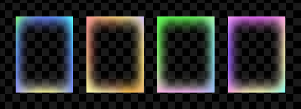 Trendy gradient frame set isolated on transparent background. Blurred color borders collection
