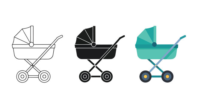 Baby stroller carriage transport icons - Blue icon set - Modern style icon  - Glyph and solid icon set - Icon vector