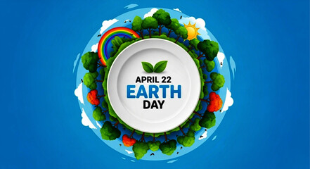 Fototapeta premium Earth Day April 22 Environmental Concept with Trees and Sun Vector