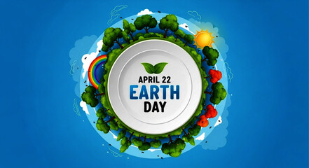 Fototapeta premium Earth Day Concept Poster with Lush Green Trees and Blue Sky Background