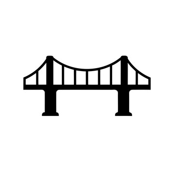 Simple black silhouette icon of a classic suspension bridge structure connecting two points Vector, illustration