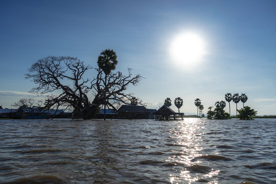 Traditional floating houses of Bujis fishermen on Lake Tempe, Indonesia