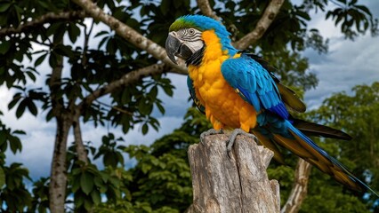 Obraz premium Vibrant parrot perched outdoors.