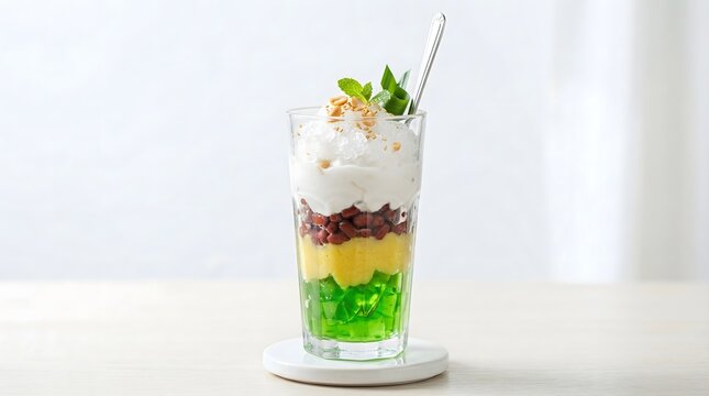 Modern Three Color Dessert Che Ba Mau with Pandan Jelly and Beans