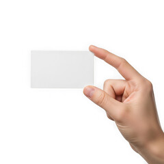 Fototapeta premium A hand holding a blank white business card isolated on transparent background