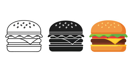 Fototapeta premium Classic cheeseburger icon set flat vector - Blue icon set - Modern style icon - Glyph and solid icon set - Icon vector