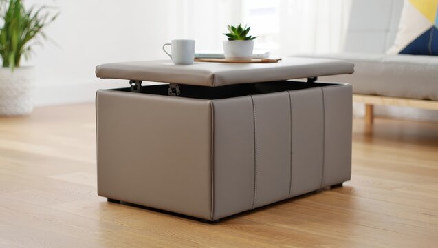 Modern storage ottoman in a living room setting