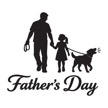 Father and daughter walking with dog on father's day
