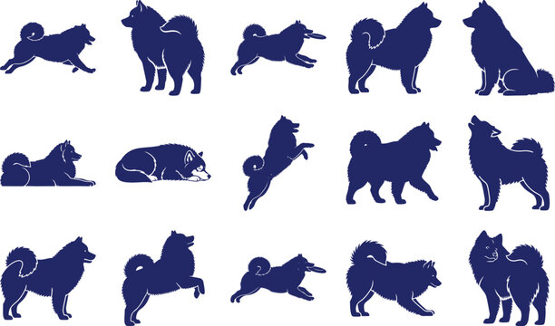 Blue Samoyed Dog Silhouettes white background