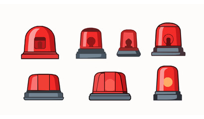 Red siren light cartoon vector set with police ambulance and emergency warning alarm icons isolated on white © Sabbir