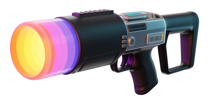 Futuristic blaster gun with glowing barrel sci-fi isolated on a transparent background