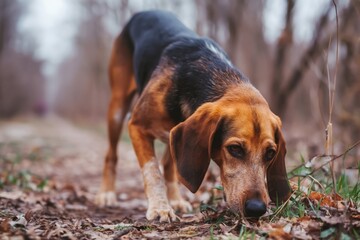 Naklejka premium Beagle Exploring Nature on a Trail