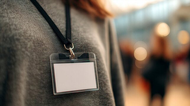 Identity Placeholder Concept With Empty Badge On Lanyard And Blurred Background