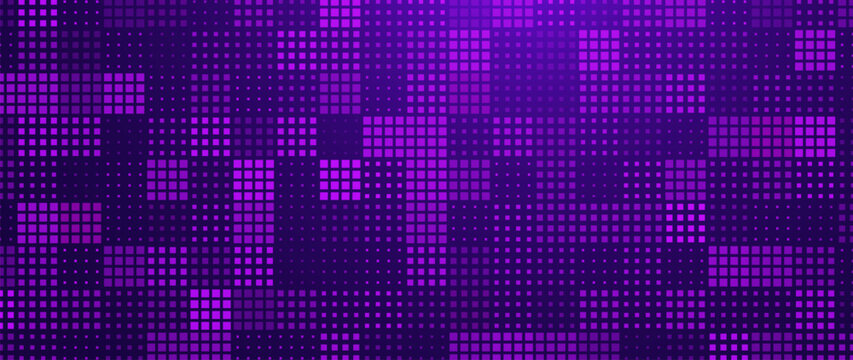 Purple Pixel Background With Neon Grid Pattern, Perfect for Gaming, Abstract Tech, UI Design, and Futuristic Digital Projects. Ideal for Gamer and Video Themes. Vector Illustration.